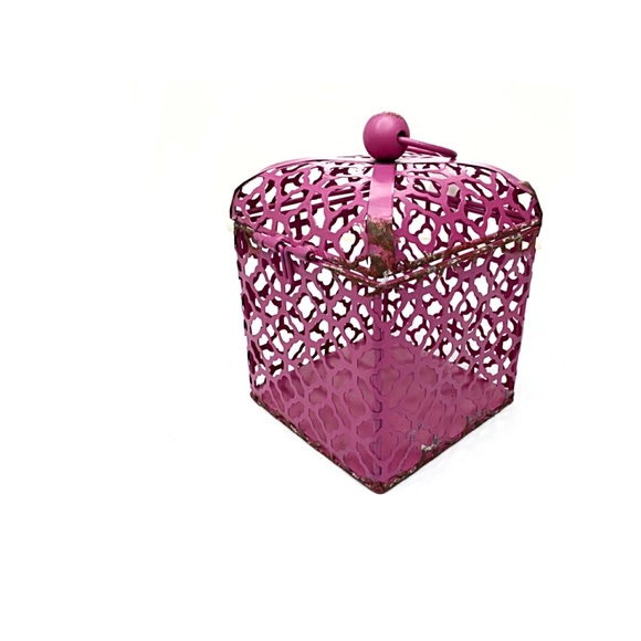 New 1 Cage Fuchsia Distressed Candle Holder Decor - Picture 2 of 6
